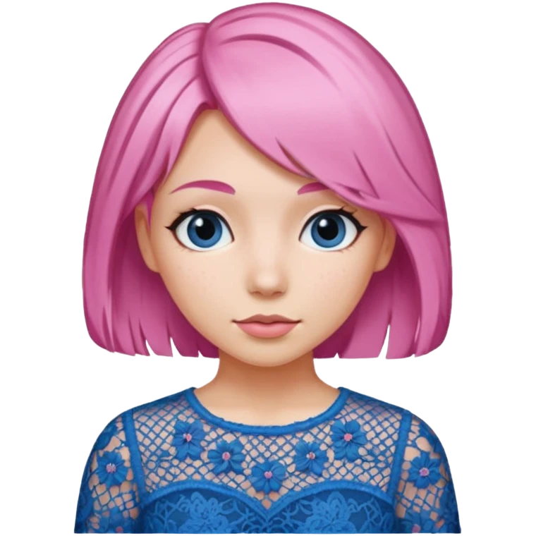 pink haired woman with lace patterned blue top emoji