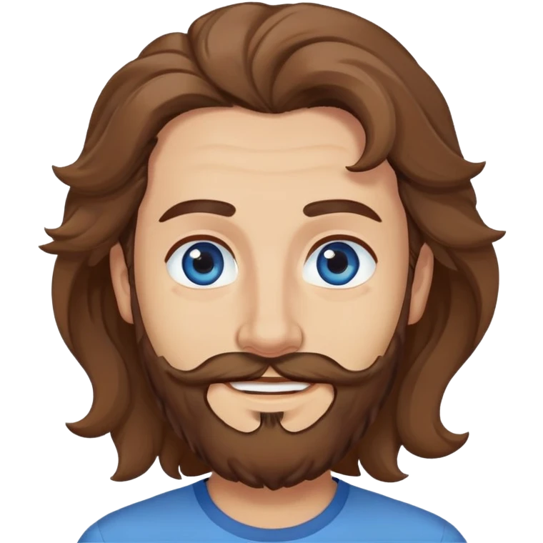 Lebanese man with one blue eye and one brown eye, light beard, kind smile, blue shirt, brown longish wavy hair emoji