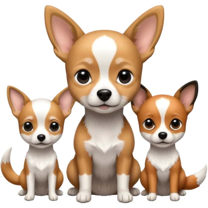 3 cagnolini seduti (ciuaua, bassotto,  fox terrier ) in bianco e nero con vestitini in maglia emoji