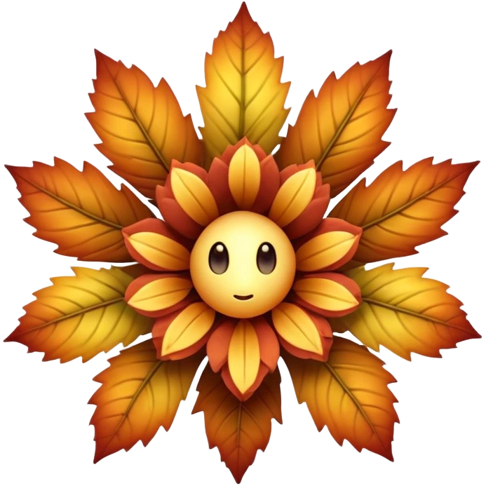 A six-limbed being with fur like autumn foliage, its face a hollow opening surrounded by petal-like structures that unfurl to reveal a mesmerizing array of glowing pistils and stamen.

 emoji