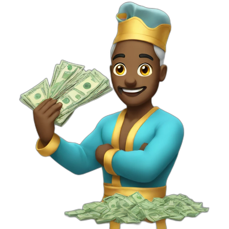 genie holding the big stack of money emoji