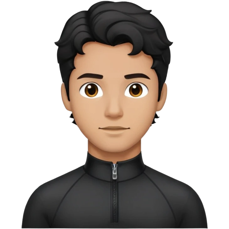 Man with wavy black hair wearing compression black long sleeve zippered collar shirt emoji