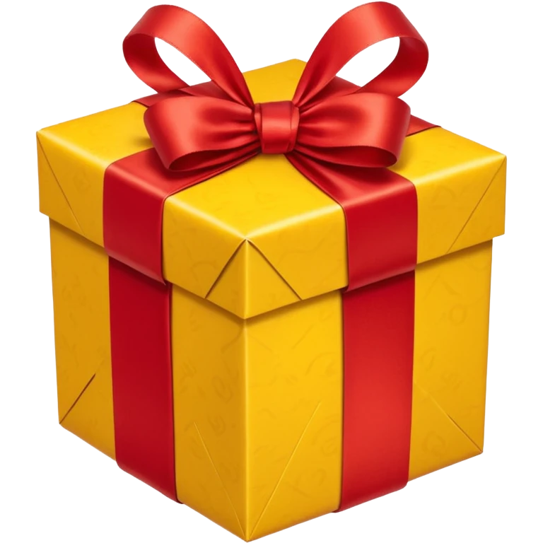box with yellow wrapping paper and a length of red ribbon surrounding it emoji
