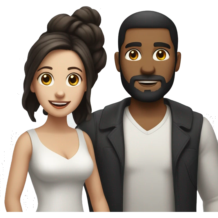 a man that is white with dark brown hair and a beard with his white wife with long brunette hair, standing next to a man that is dark skinned puerto rican with buzzed black hair with his pale white brunette wife emoji
