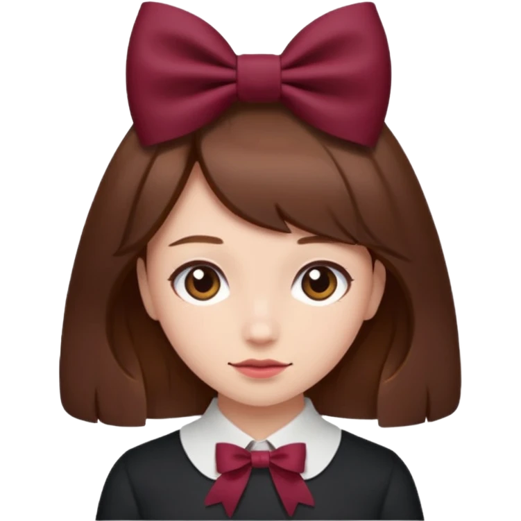brown open hair from behind with a burgundy bow emoji
