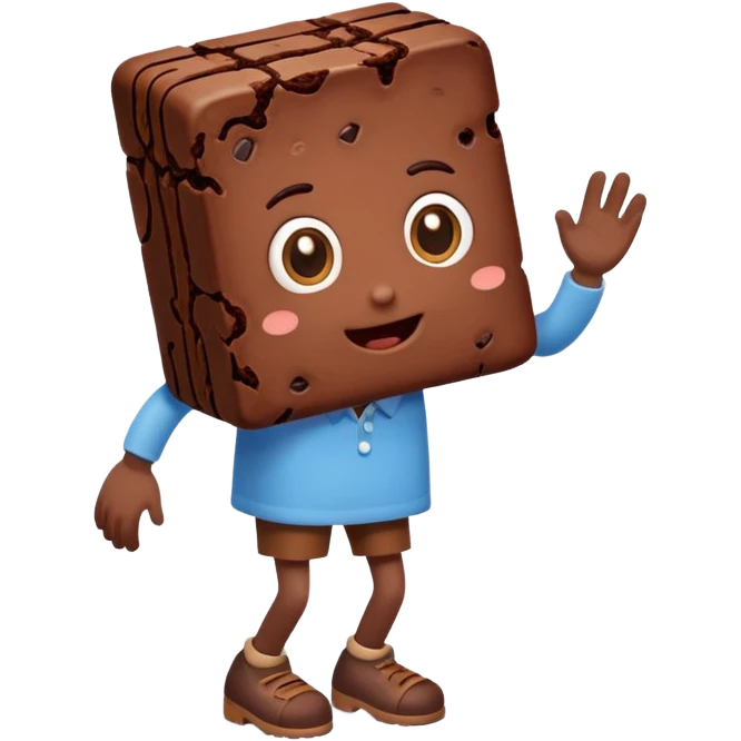 Create an animated character of a walking brownie, a brownie with animated eyes, hands, and feet. emoji