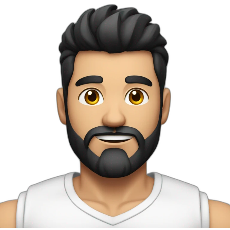 close up of white skin indian in plain white shirt with sleeve up and quiff black hair style and beard and muscle body emoji
