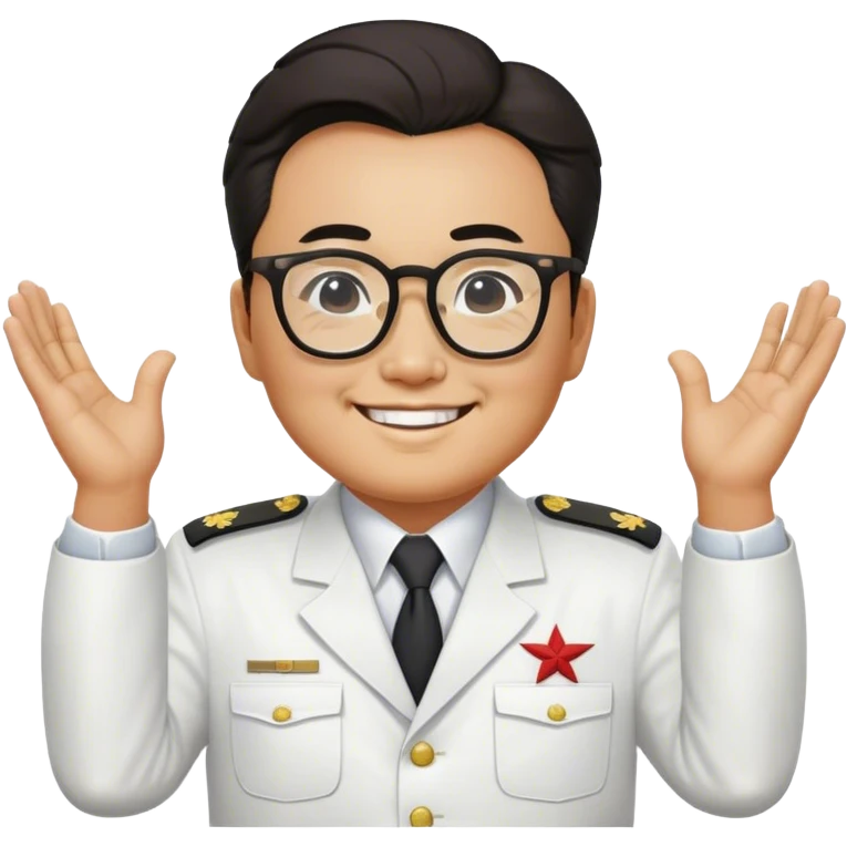 Emoji of l kim il sung wearing his white uniform with his hands behind his back smiling as he looks at you through his big glasses emoji