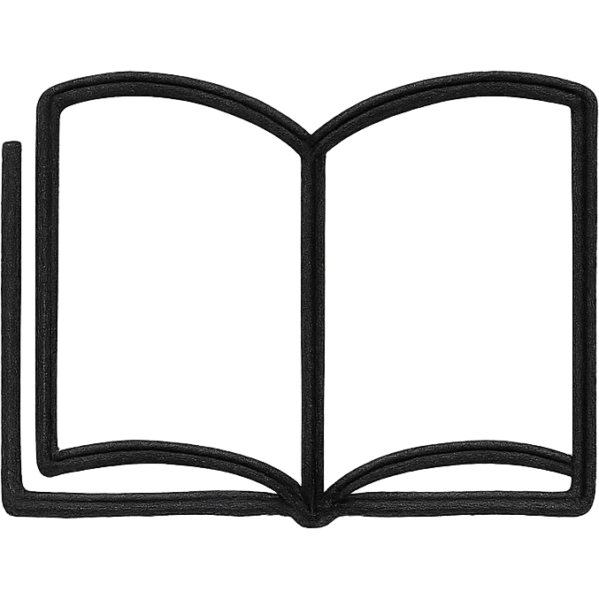 Google Material Design icon for 'Learning / Knowledge' illustrating a simple open book or minimalist graduation cap emoji