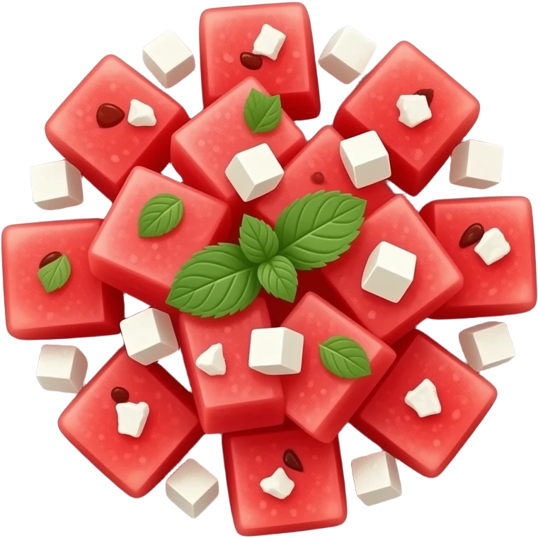 WATERMELON salad with feta and mint on a plate emoji