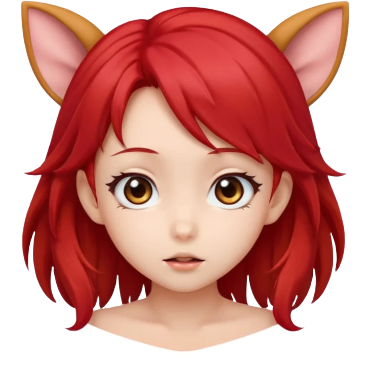 cute anime girl with ears, red blowing hair emoji