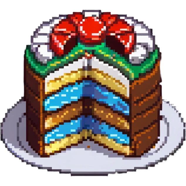 pixel art cake with a bite taken out showing the layers inside emoji