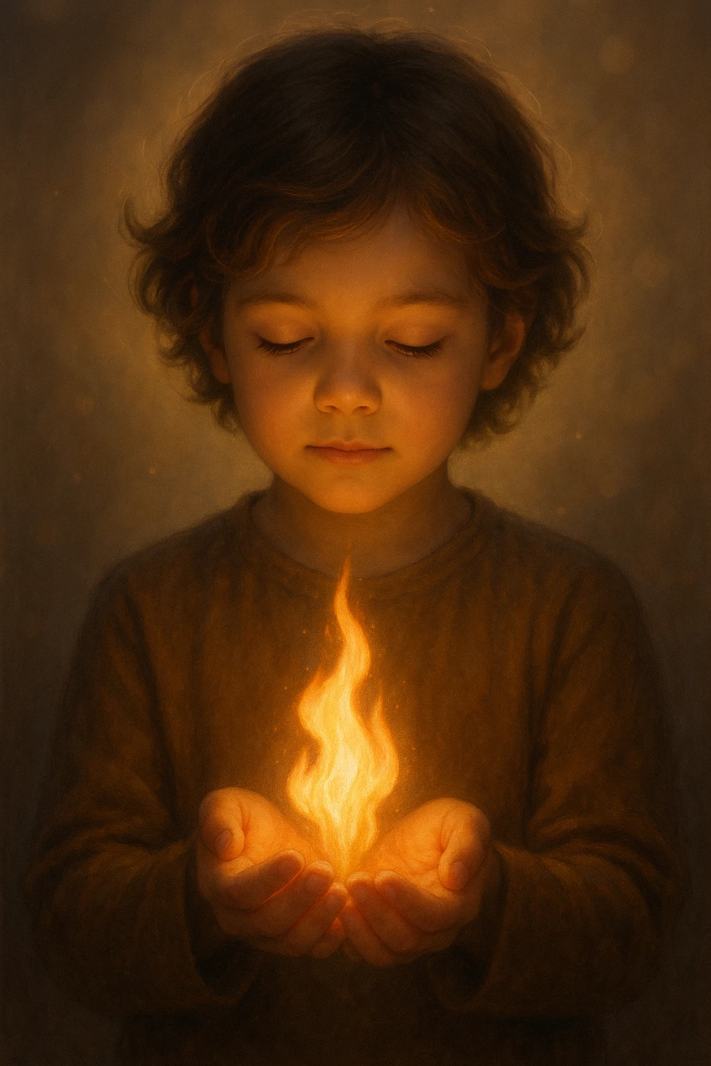 a child holding a fire emoji
