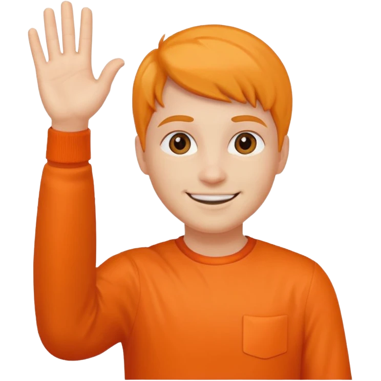 say hi with arm and hand. clothes with orange emoji