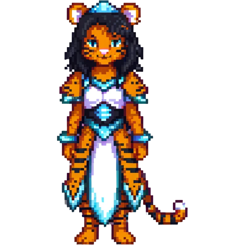 tiger human princess, pixel art style emoji