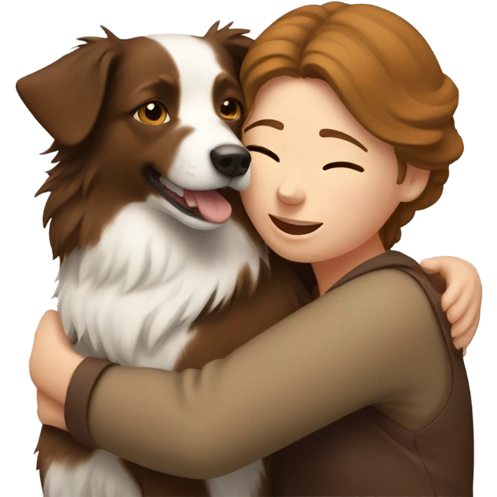 White woman hugs a Brown borde emoji