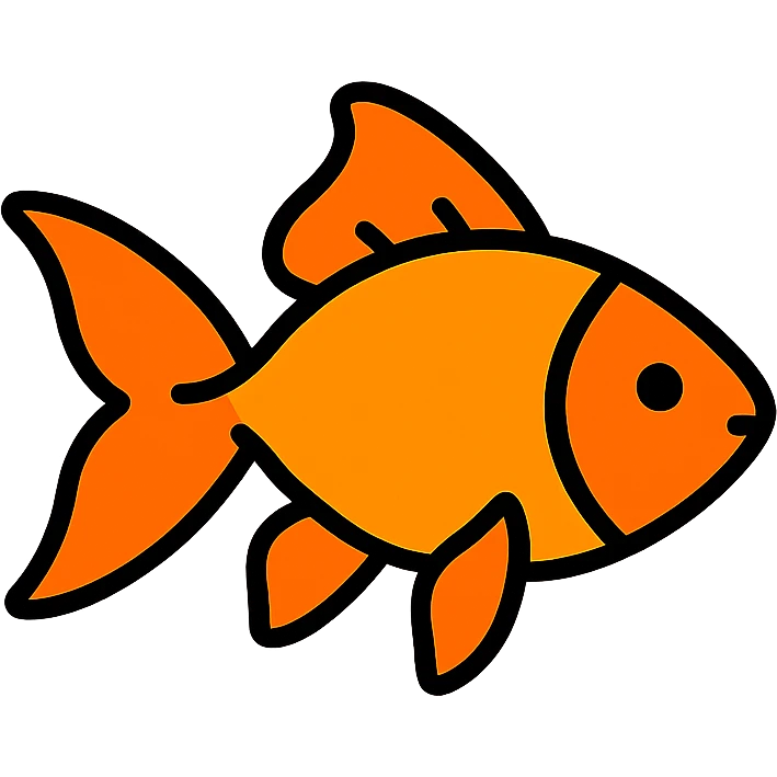goldfish, flat color icon style, bright color blocks, black outlines, modern emoji