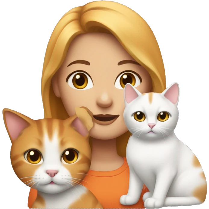 girl bronde with two cats, one orange cat and one white cat emoji