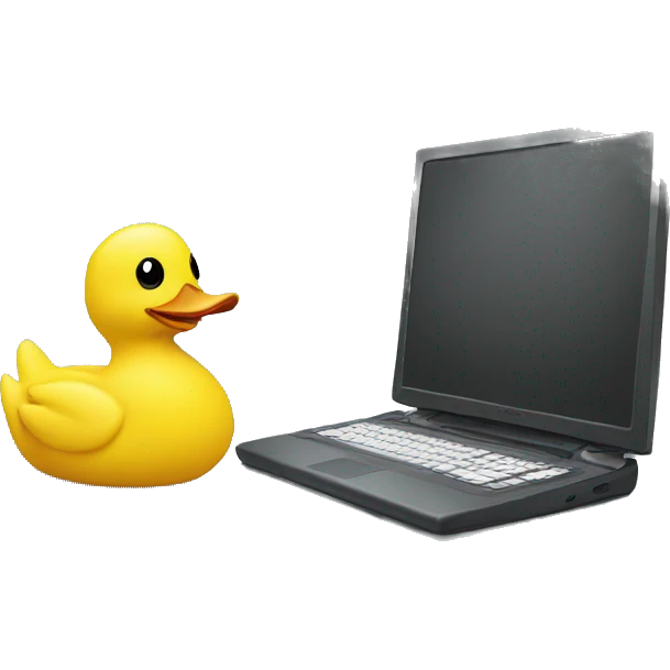 Yellow duck writing code behind computer  emoji