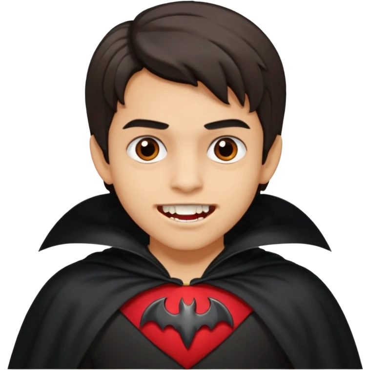 hispanic boy, medium length hair, vampire teeth emoji
