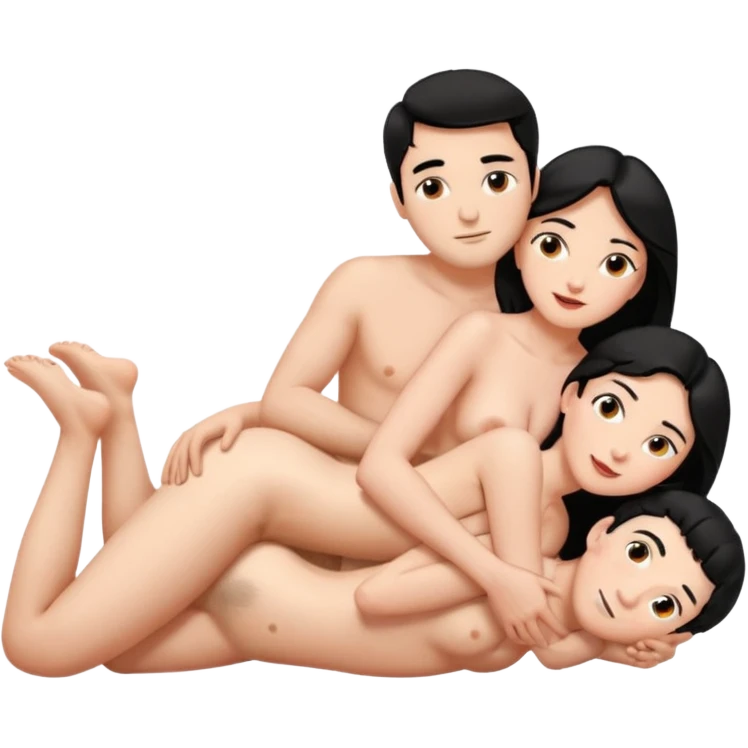 Девушка с большими симками голая лежит на спину , а на ней лежит голый мужчина с членом, лицом перед держит её большую жопу. Обоих белое тело, волосы черные emoji