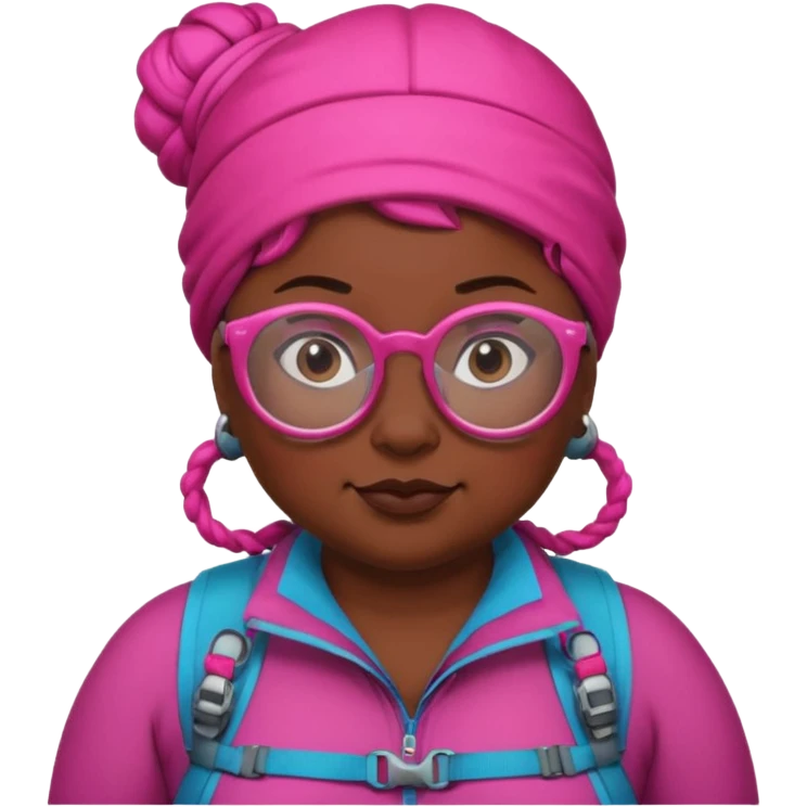 climber fat woman with dark pink bun hair and glassess emoji