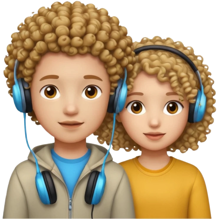 curly haired with headphones in girls and boys emoji