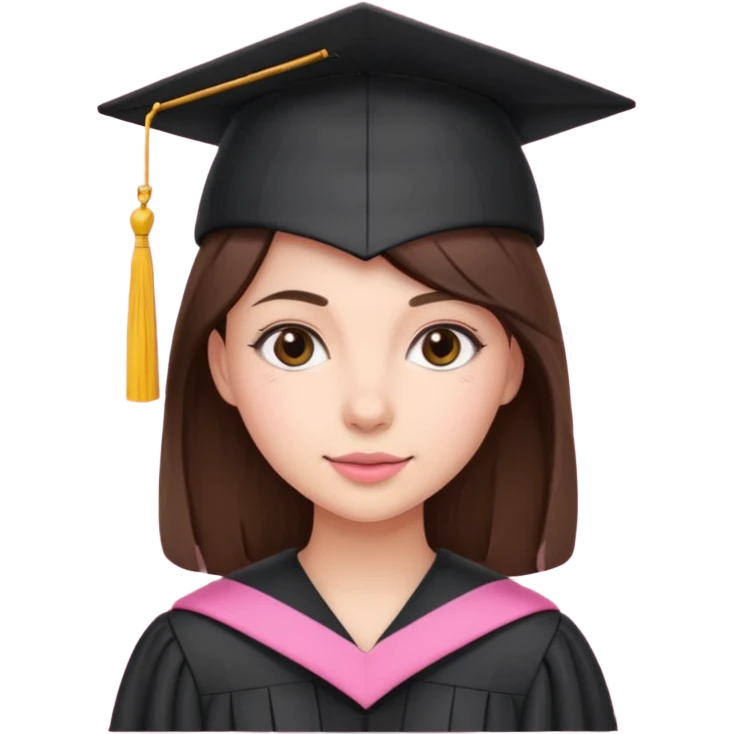 BRunette girl emoji with pink graduation cap emoji