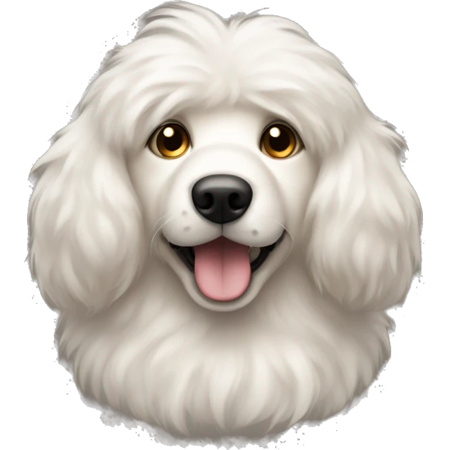Fluffy light dog with big dark ears and nose emoji