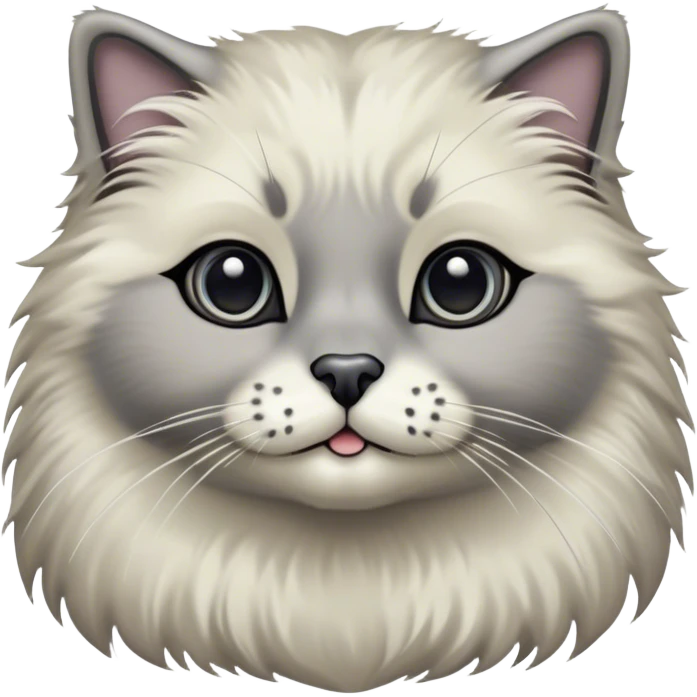 Cinematic Adorable Fluffy Grey Seal Ragdoll Cat Portrait Emoji, Head tilted cutely with big, sparkling eyes, soft grey fur with darker seal points on the ears, face, and paws, Simplified yet irresistibly adorable features, highly detailed, glowing with a soft, warm glow, high shine, affectionate and playful, stylized with a touch of whimsy, bright and endearing, soft glowing outline, capturing the essence of a curious and loving kitten, so cute it feels like it could leap out of the screen and snuggle up for a cuddle! emoji