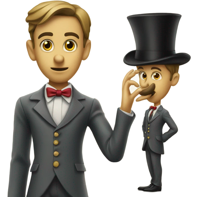 Pinocchio in a suit after lying. Had turned, long nose emoji
