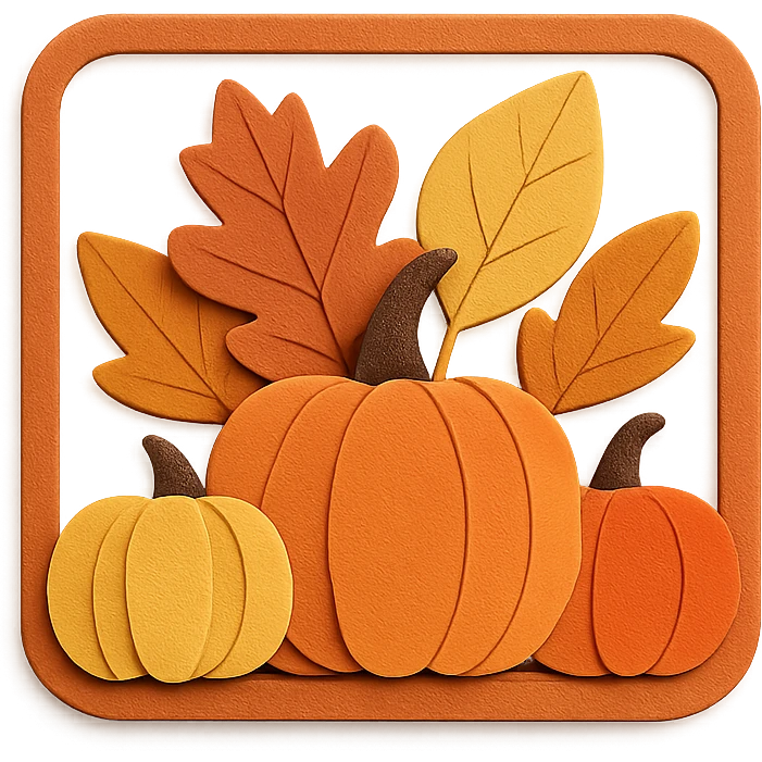 fall season scene in a square with layered leaves and pumpkins emoji