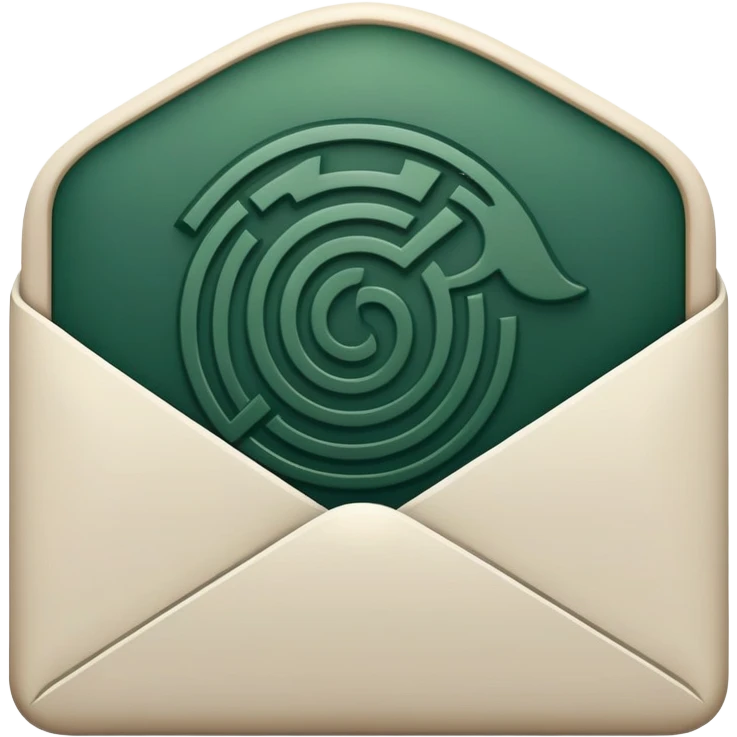 Elegant Mayan hieroglyph mail symbol with clean lines, minimalist design, only pure white and dark green colors, Apple-style aesthetic emoji