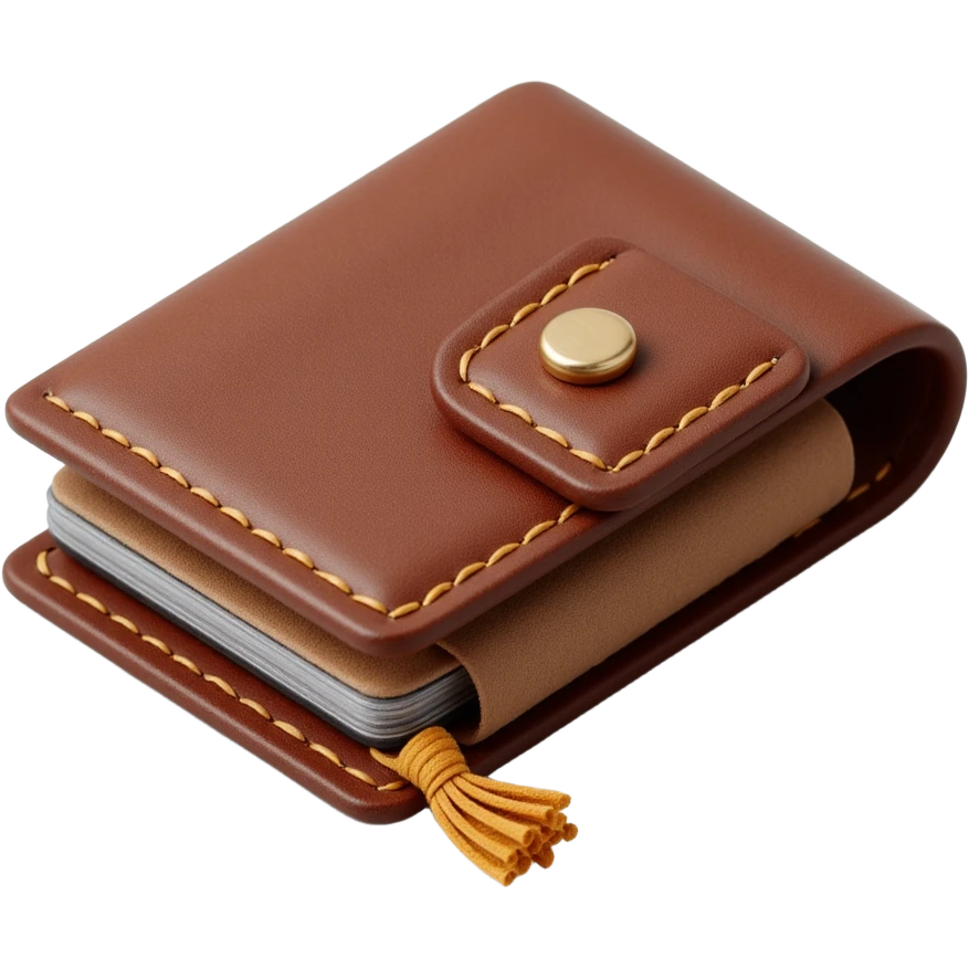 leather wallet with stitching, highly detailed, skeuomorphism icon style emoji