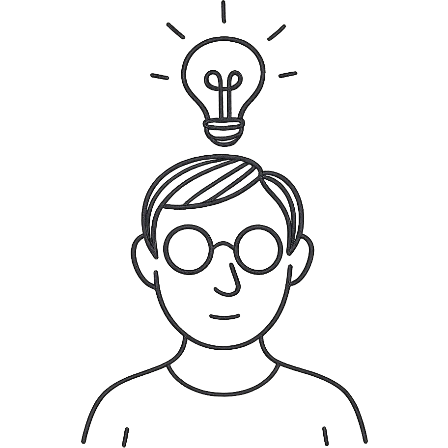 head of an intellectual person with glasses and a lightbulb above emoji