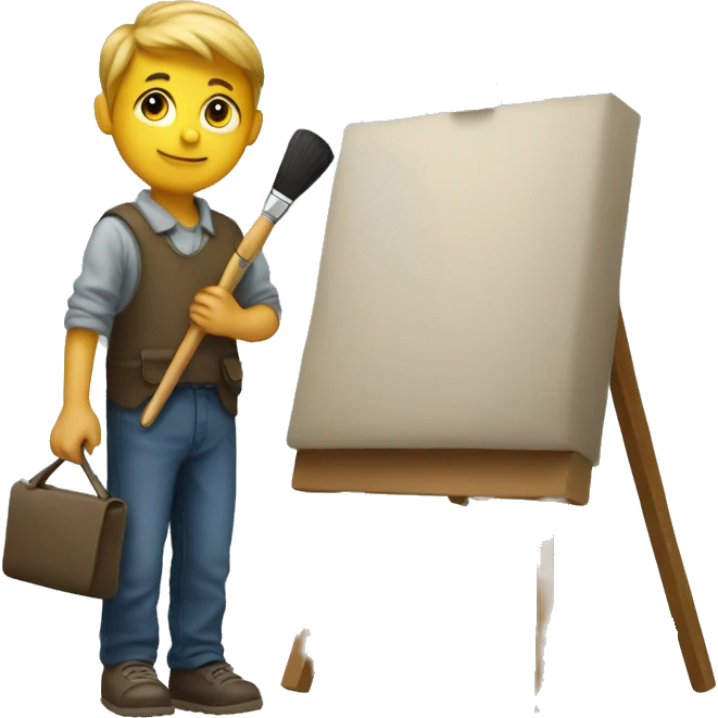 boy holds little brush, an easel emoji