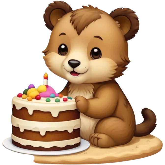 A cub eating cake by a seaside emoji