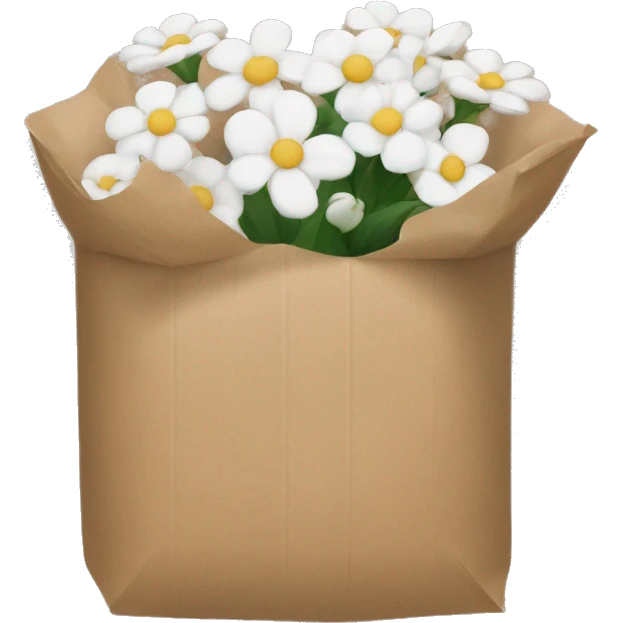 white flowers in brown paper emoji