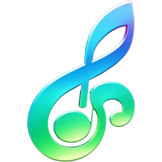 music icon, shining, 3D gradient blue to green music icon logo note  no background unique y2k clipart emoji