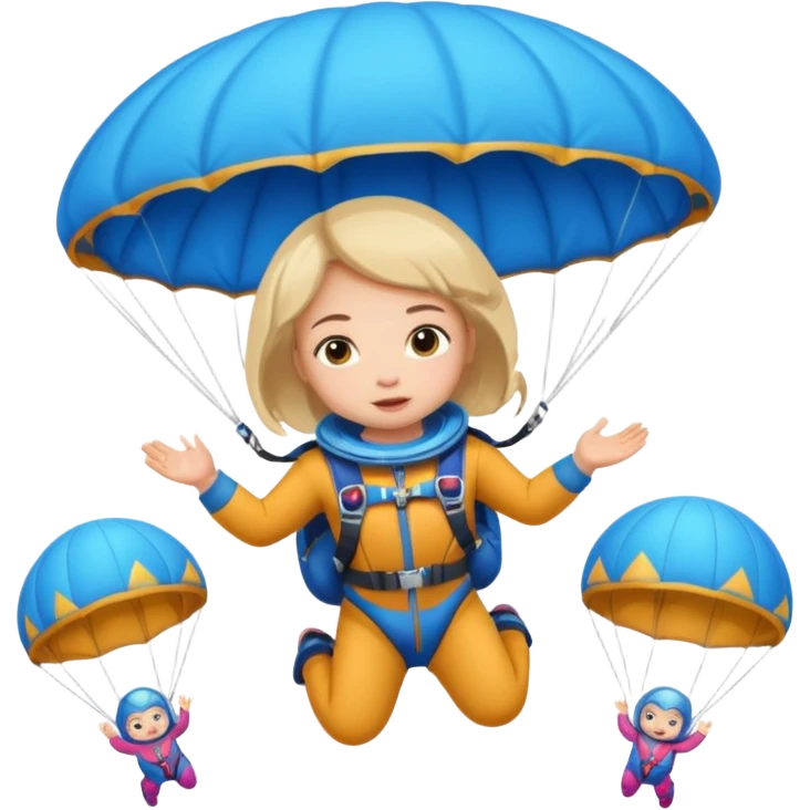 Skydiving girl baby shaman with parachute and UFO blue emoji