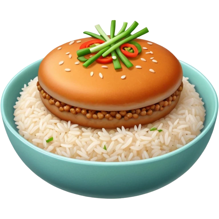I want a minced pork patty on a bowl of rice emoji