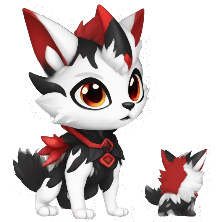 Anthro-Edgy-Cool-Dark-Black-White-Red-Contrast-Colors-Fantasy-Fur-Sona-Chibi-Shiny-Fakémon-Hybrid full body emoji