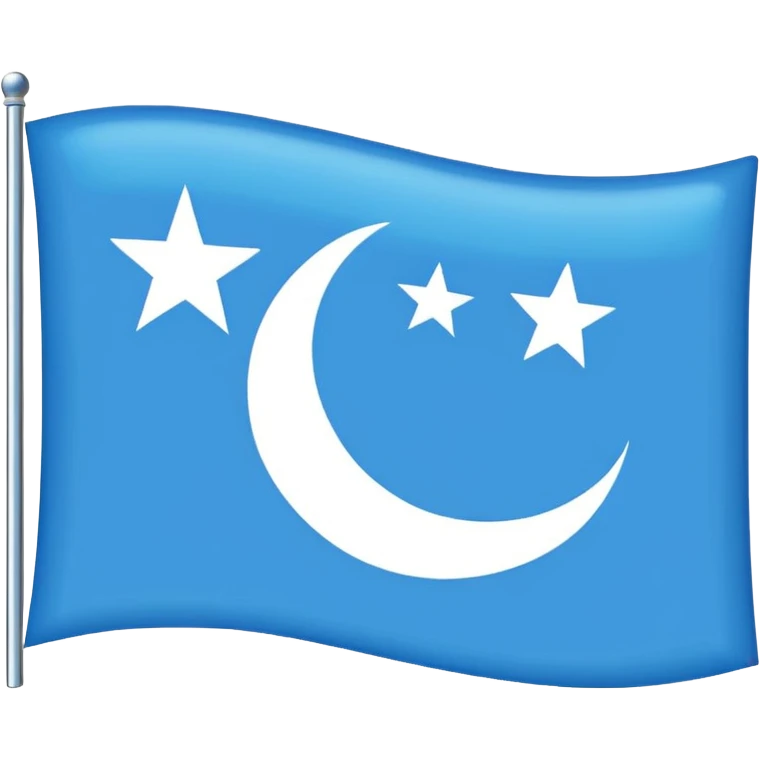 East Turkistan flag emoji-style, bright sky-blue rectangle, white crescent and star in top-left corner, flat, simple, no flagpole, tiny icon.”

 emoji