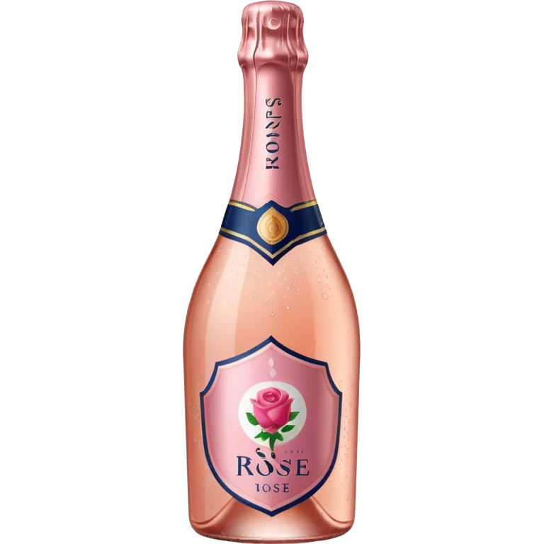 bottle of sparkling rosé with a rose logo on the label, tilted to the left, no glass emoji