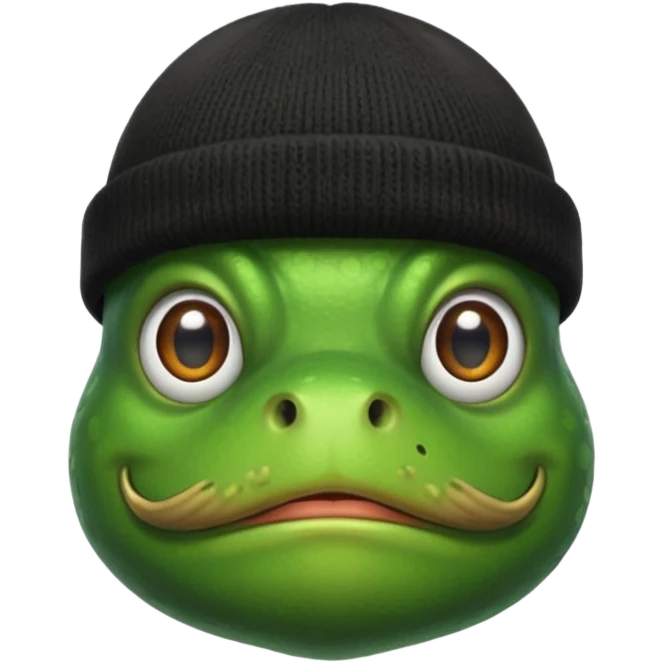 frog with beard and moustache and black beanie emoji
