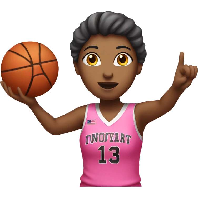 a female shooting a basketball wearing pink emoji