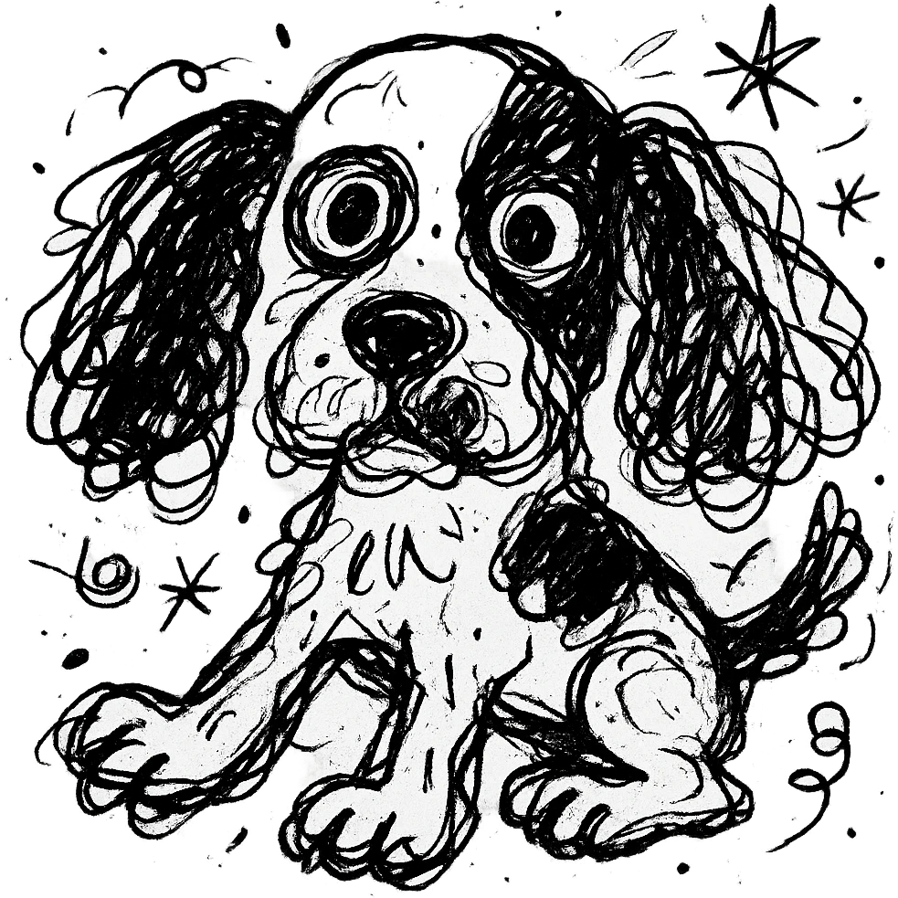 black and white Russian Cocker Spaniel puppy emoji
