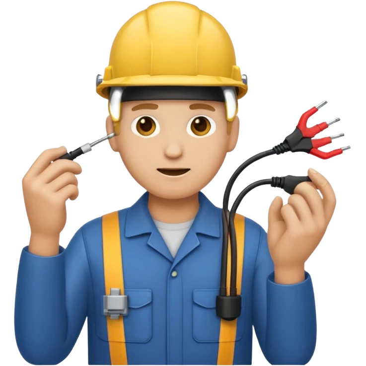 emoji of an electromechanical technician man adjusting electrical wires, apple emoji style, large size emoji