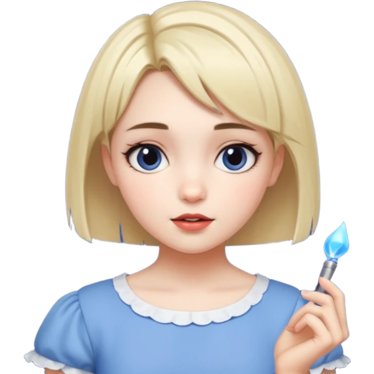 Garota cantarolando, com cabelo curto igual a personagem de crepúsculo "Alice" emoji