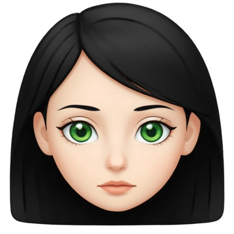 girl with black hair and green eyes, iOS app icon style, flat design, simple features, white background emoji